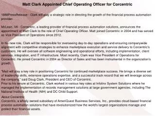 Matt Clark Appointed Chief Operating Officer for Corcentric
