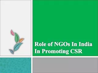 Role of NGOs in India in promoting CSR