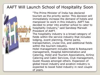 AAFT Will Launch School of Hospitality Soon