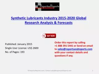 2020 Worldwide Synthetic Lubricants Market Research Analysis