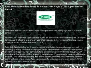 Apex Mold Specialists Earns Esteemed 2014 Angie's List