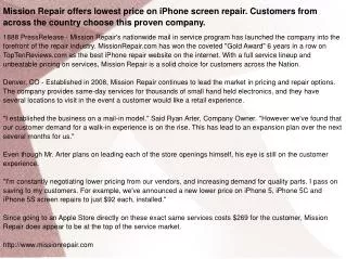 Mission Repair offers lowest price on iPhone screen repair