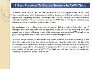 5 Best Practices To Ensure Security In AWS Cloud