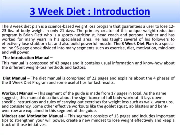 3 week diet introduction