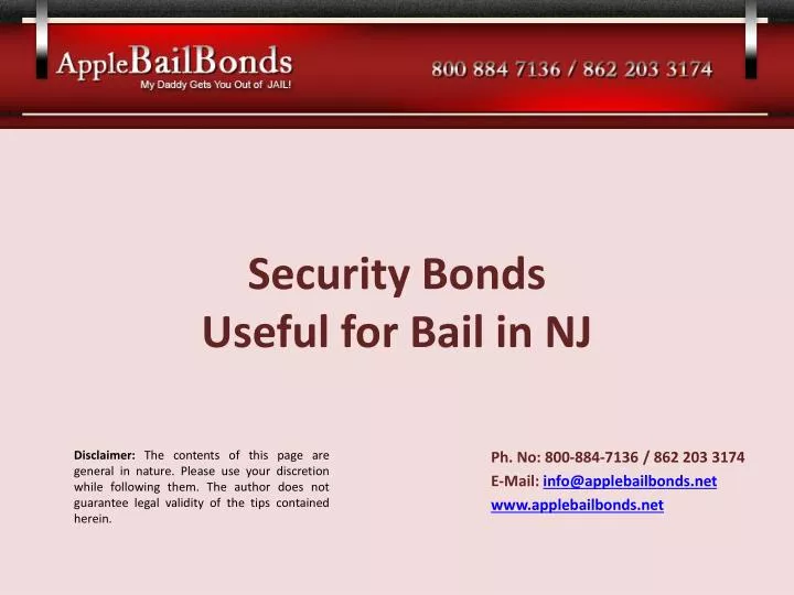 security bonds useful for bail in nj