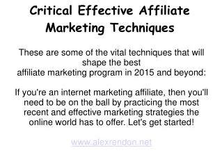 Critical Affiliate Marketing Techniques
