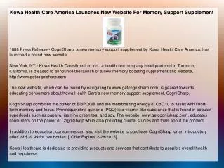 Kowa Health Care America Launches New Website For Memory