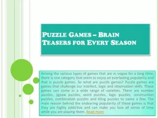 Puzzle Games – Brain Teasers for Every Season