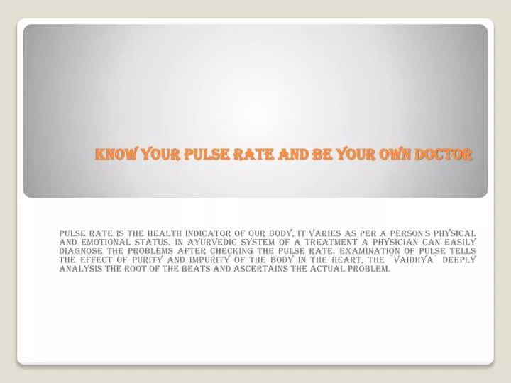 know your pulse rate and be your own doctor