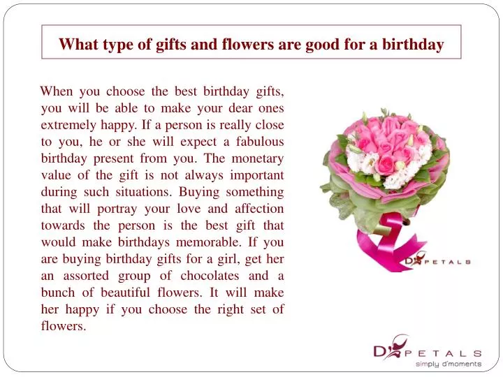 what type of gifts and flowers are good for a birthday
