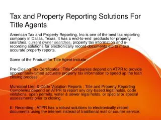 Tax and Property Reporting Solutions For Companies