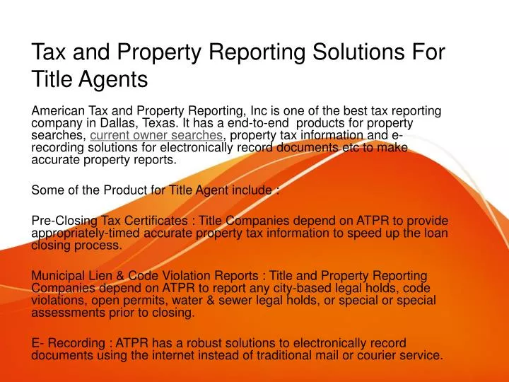 tax and property reporting solutions for title agents