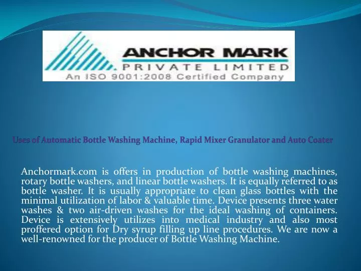 uses of automatic bottle washing machine rapid mixer granulator and auto coater