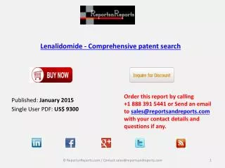 Worldwide Lenalidomide Market- Comprehensive Patent search