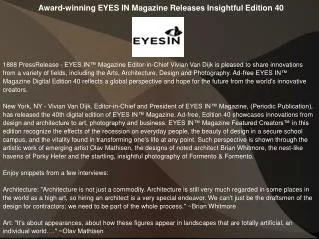 Award-winning EYES IN Magazine Releases Insightful Edition 4