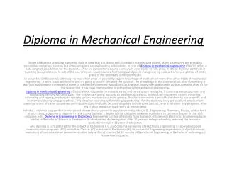 Diploma in Mechanical Engineering